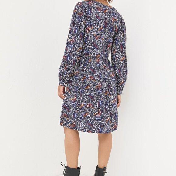 Fat Face Blue Butterfly Long Sleeve Knee Length Anona Swing Dress US 4 NWT - Picture 2 of 10